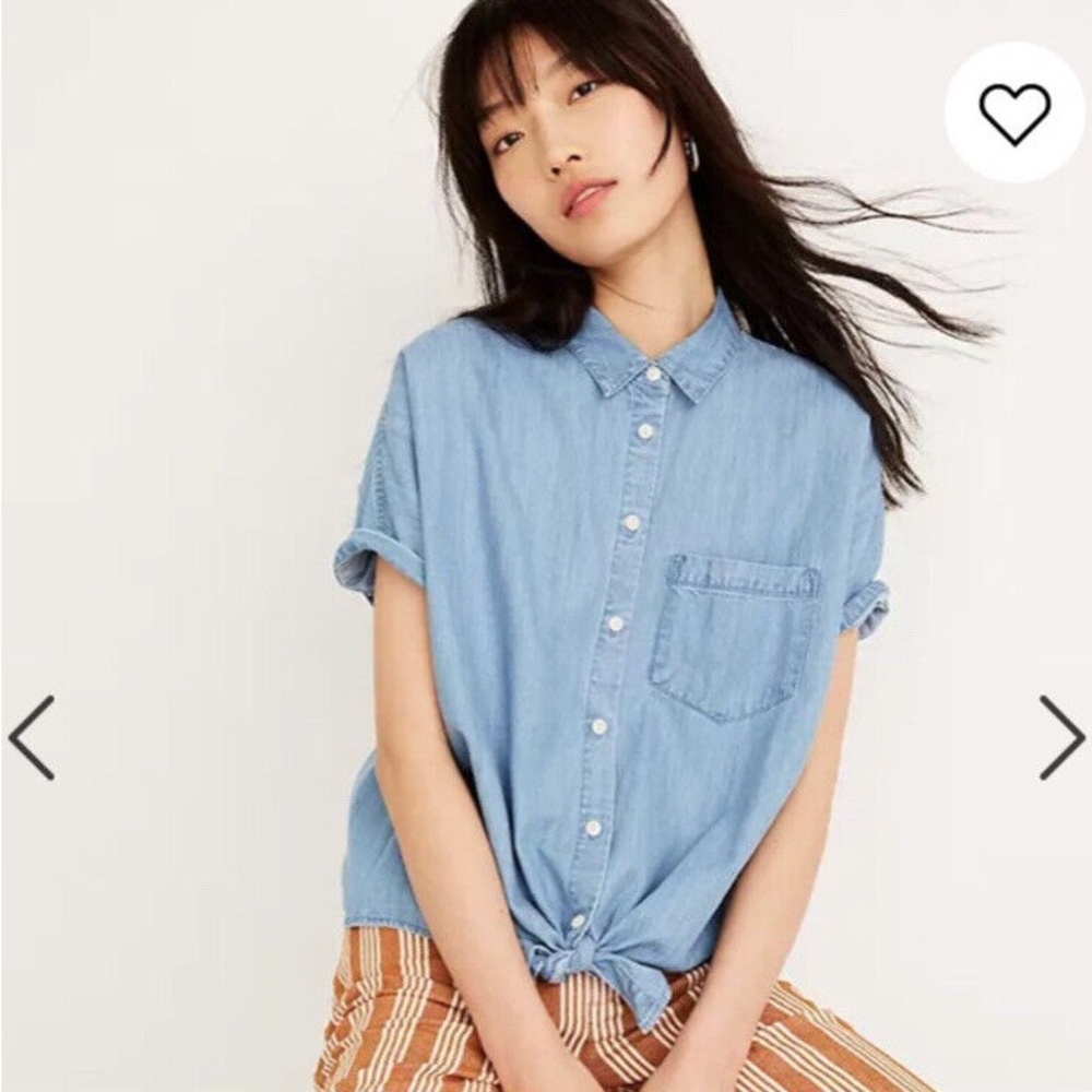 Madewell Chambray Denim Shirt Sleeve Tie Front Button Down Shirt